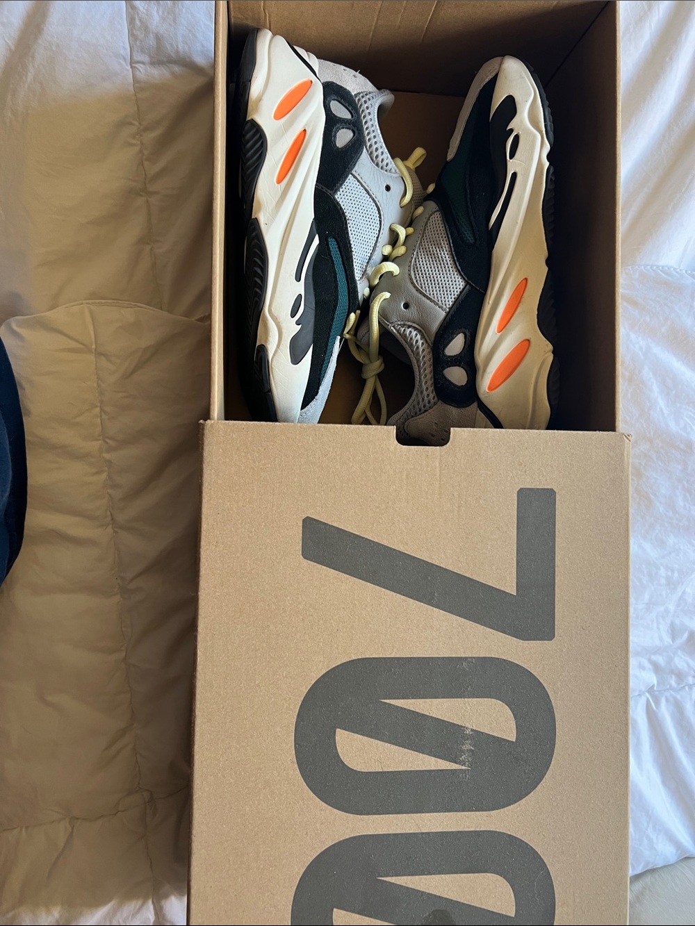 Yeezy Boost 700 in Gray, Black, Green & Orange Accents